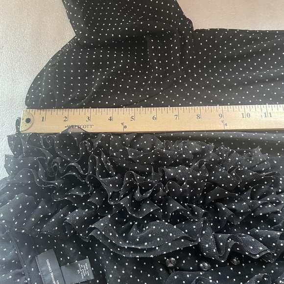 INC International Concepts Shirt Women XL Black Polka Dot Ruffle Sheer Button Up - Picture 7 of 9